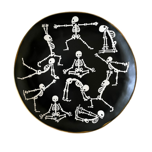 Eli + Ana Halloween Skeleton Namaste Yoga Dinner Plates 11" Set Of 4 Spooky New - Picture 2 of 10